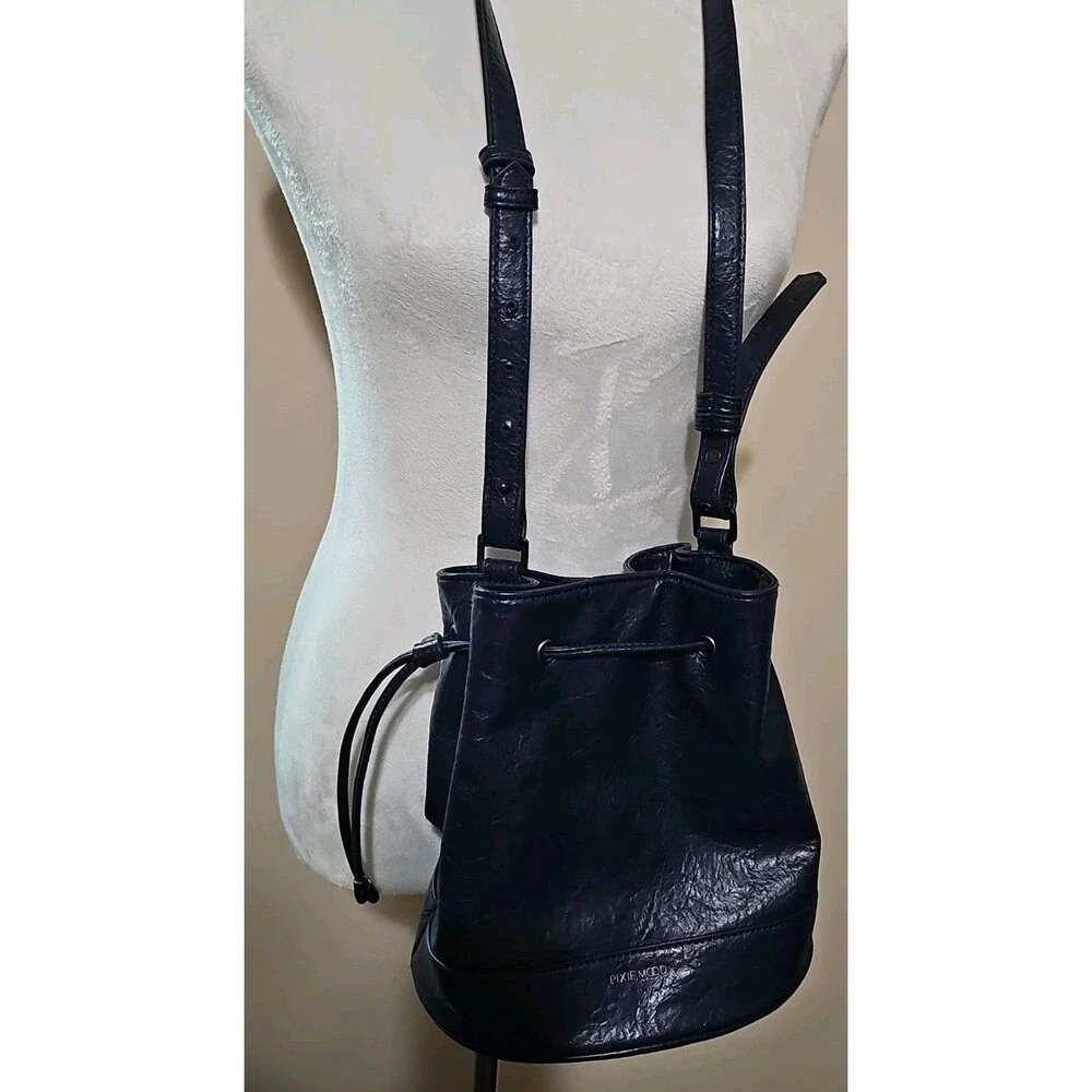 Pixie Mood Bag Textured orcrinkled vegan leather navy cord adjustable shoulder
